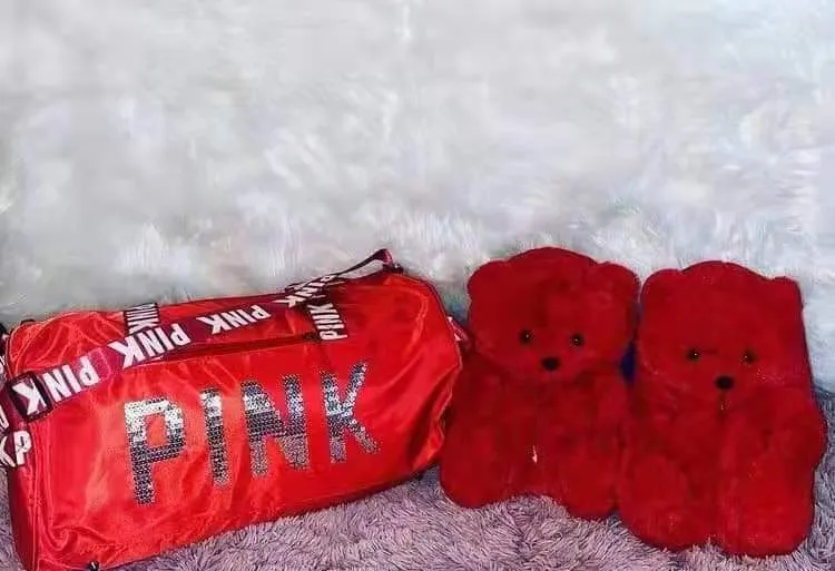 Sequin bag   teddy bear slippers sets
