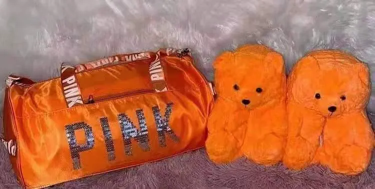 Sequin bag   teddy bear slippers sets