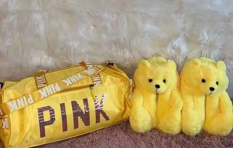 Sequin bag   teddy bear slippers sets