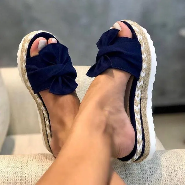 Yeknu Slippers Women Bowknot Sandals Summer Cute Casual Daily Comfy Platform Ladies Sandals Dress Party Peep Toe Female Slippers