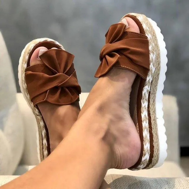 Yeknu Slippers Women Bowknot Sandals Summer Cute Casual Daily Comfy Platform Ladies Sandals Dress Party Peep Toe Female Slippers